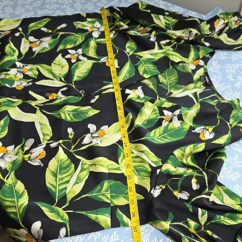 Express Women Sz XL Dark Floral Balloon Sleeve Preppy Fairy V-Neck Button Up Top - Picture 7 of 11